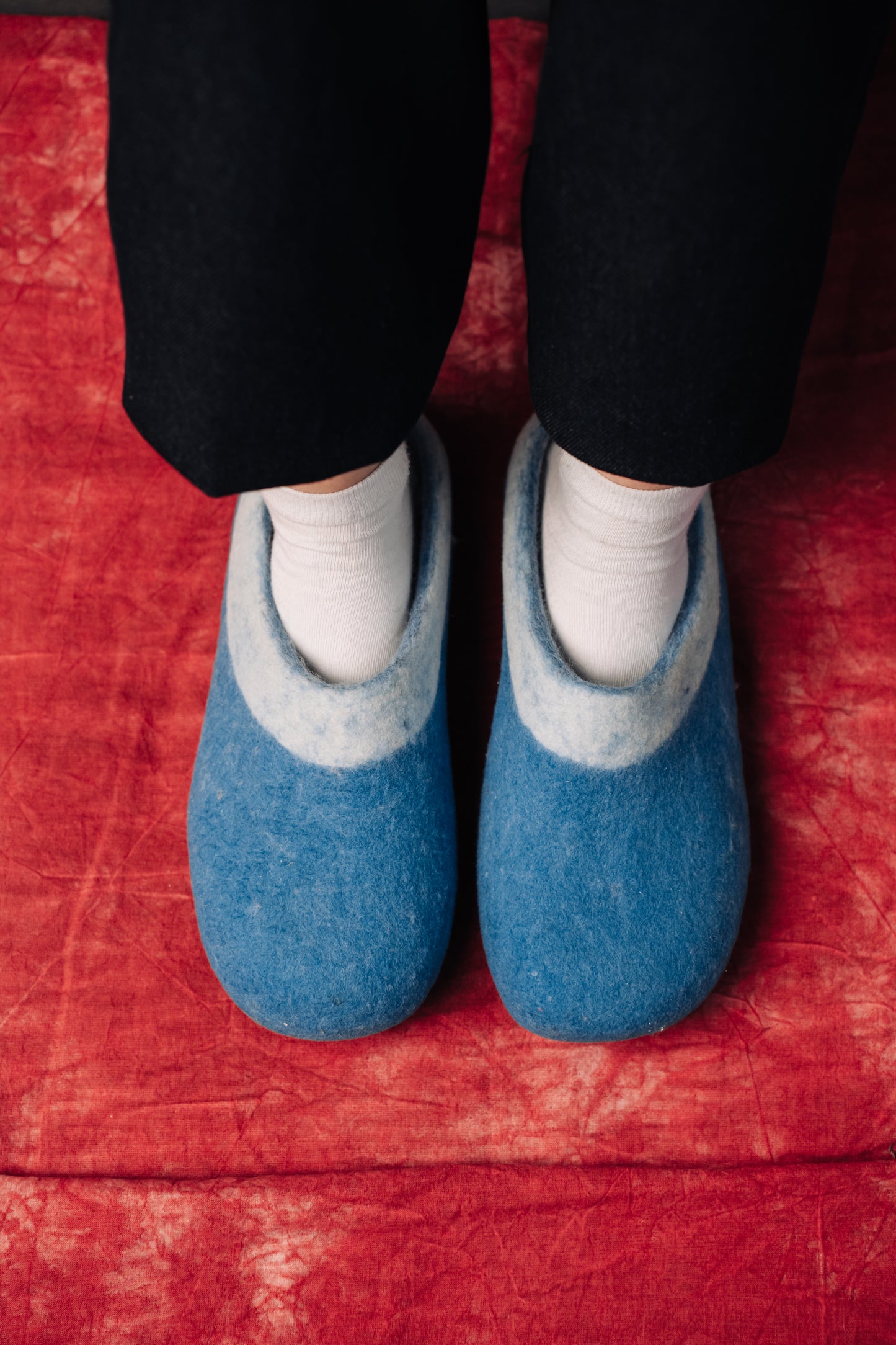 Solid Blue Slippers Design: Two-tone — deep sky blue with soft gradient at the ankle | 100% Wool | Sizes EU 39–45