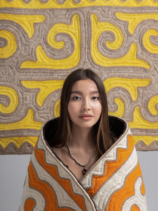 Handmade Merino Wool Felt Rug / Orange / "Beginning of Life" – Traditional Kyrgyz Symbolism