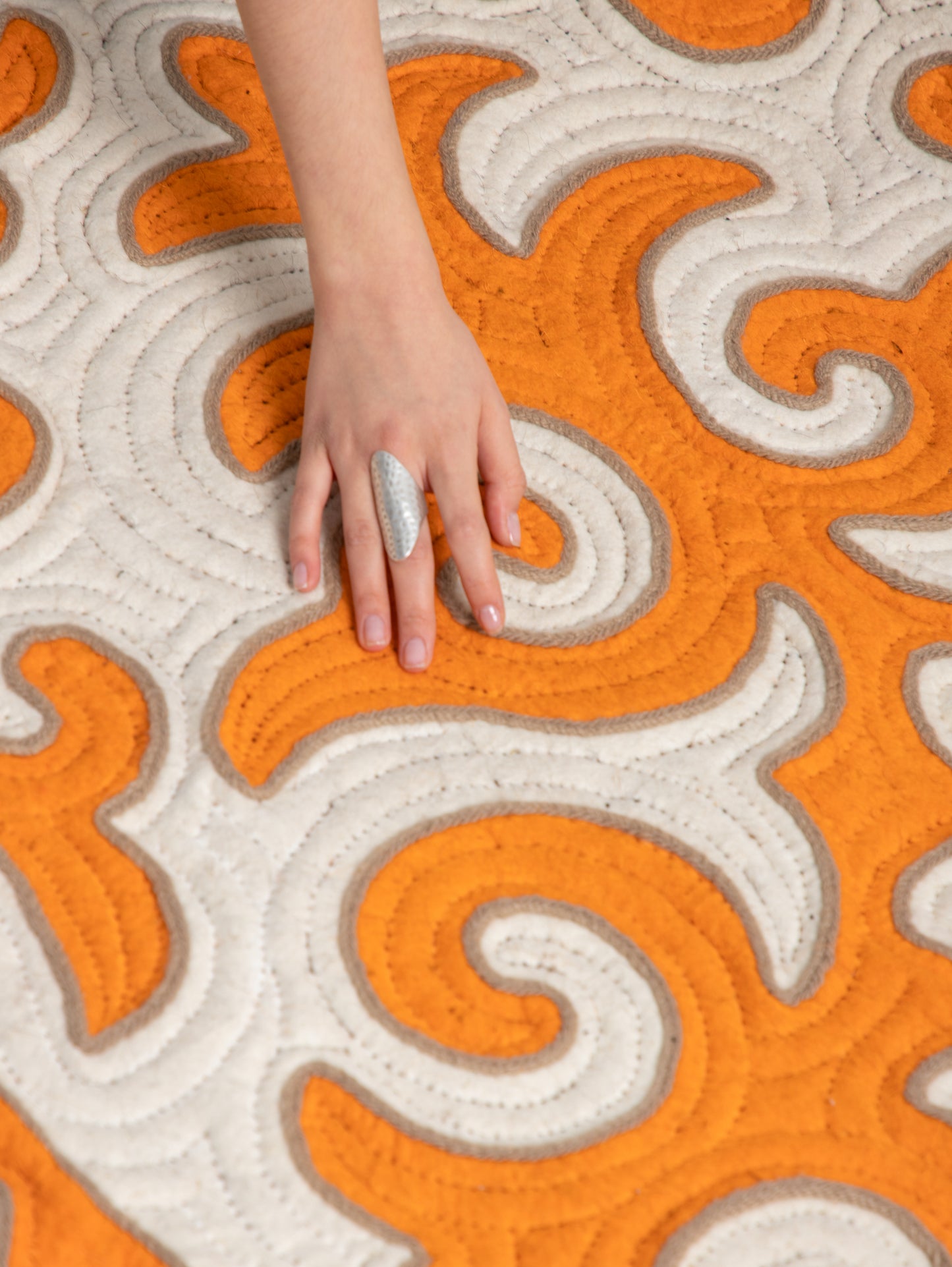 Handmade Merino Wool Felt Rug / Orange / "Beginning of Life" – Traditional Kyrgyz Symbolism