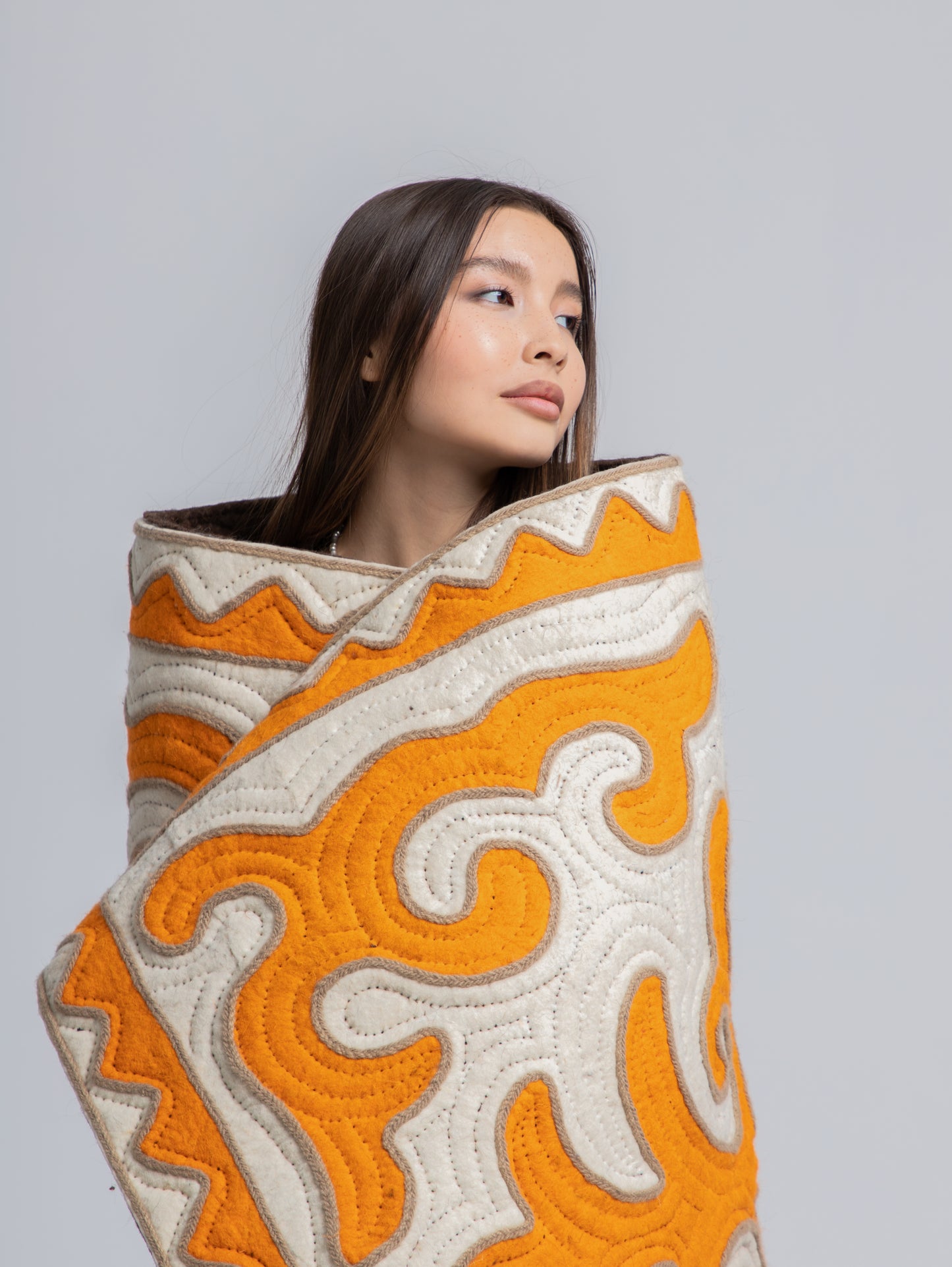 Handmade Merino Wool Felt Rug / Orange / "Beginning of Life" – Traditional Kyrgyz Symbolism